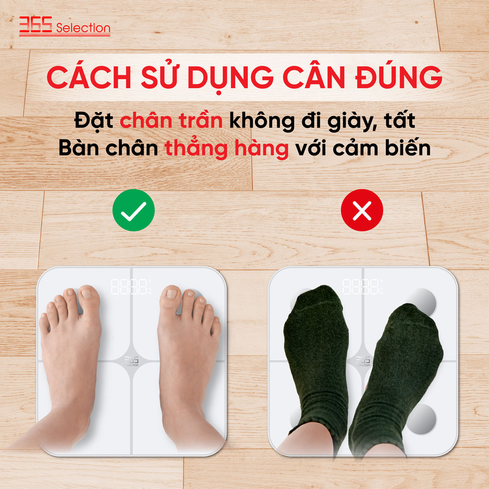 Cân điện tử thông minh 365 Selection WS1 / WS2 - Đo 18 chỉ số cơ thể, Màn hình led hiển thị - HÀNG CHÍNH HÃNG