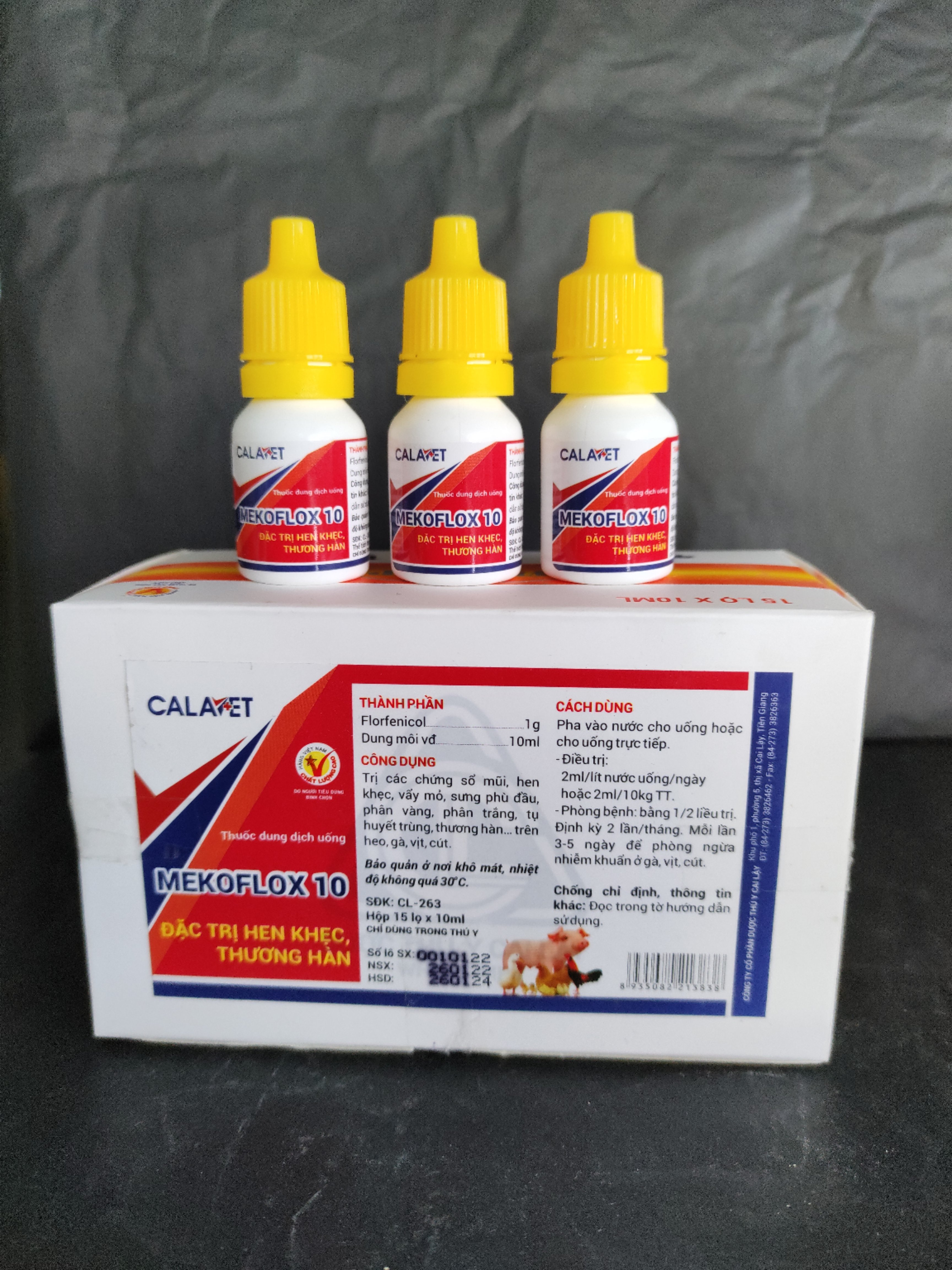 Thuốc dung dịch uống MEKOFLOX10 Thuốc dung dịch uống Đặc t.rị hen khẹc thương hàn cho gia súc gia cầm