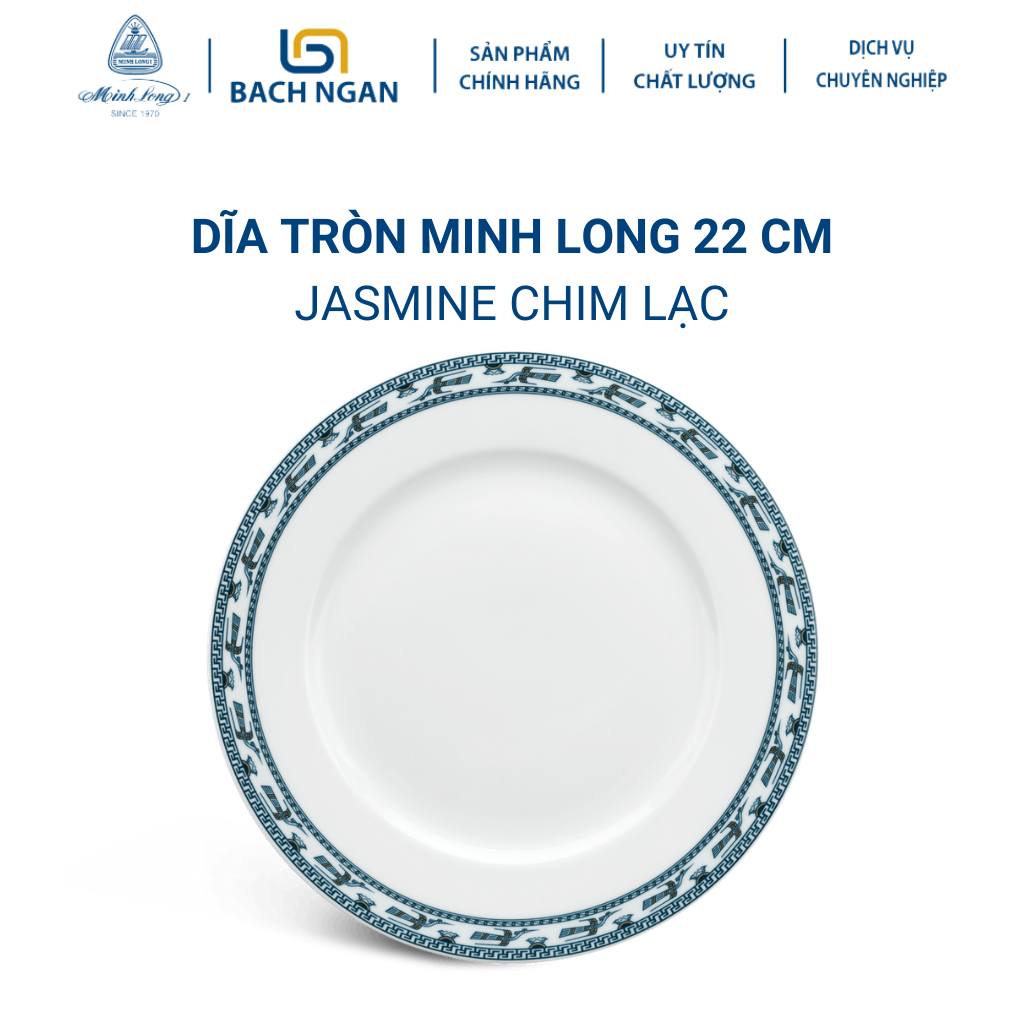 Dĩa tròn Minh Long 22 cm Jasmine Chim Lạc Bằng sứ, Hàng Đẹp, Cao Cấp, Dùng Trong Gia Đình, Đãi Khách, Tặng Quà Tân Gia