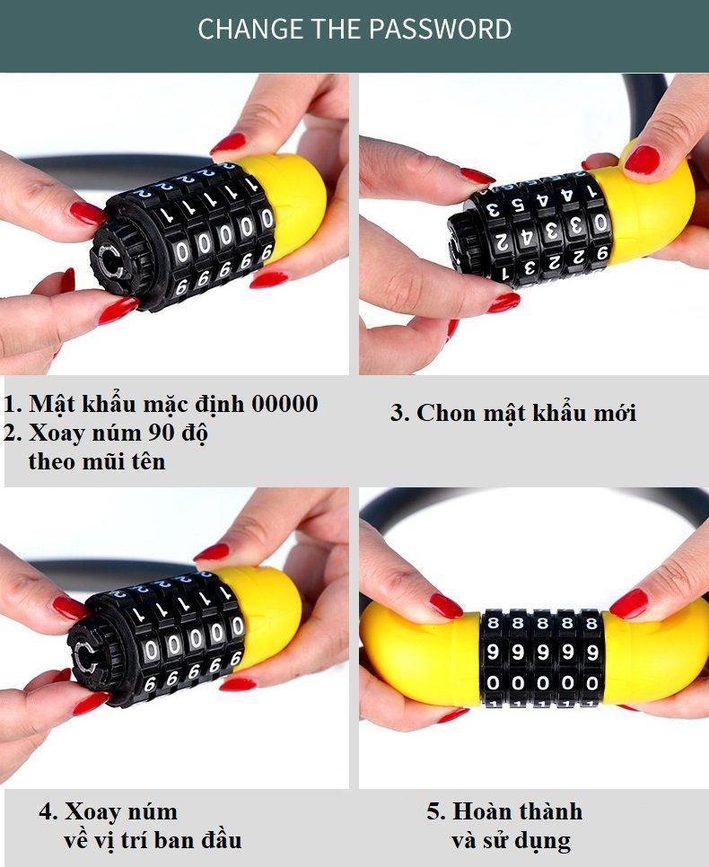Combo Khóa xe đạp 5 số vàng + Đèn pha siêu sáng + Đồng hồ xe đạp không dây + Đèn led hậu
