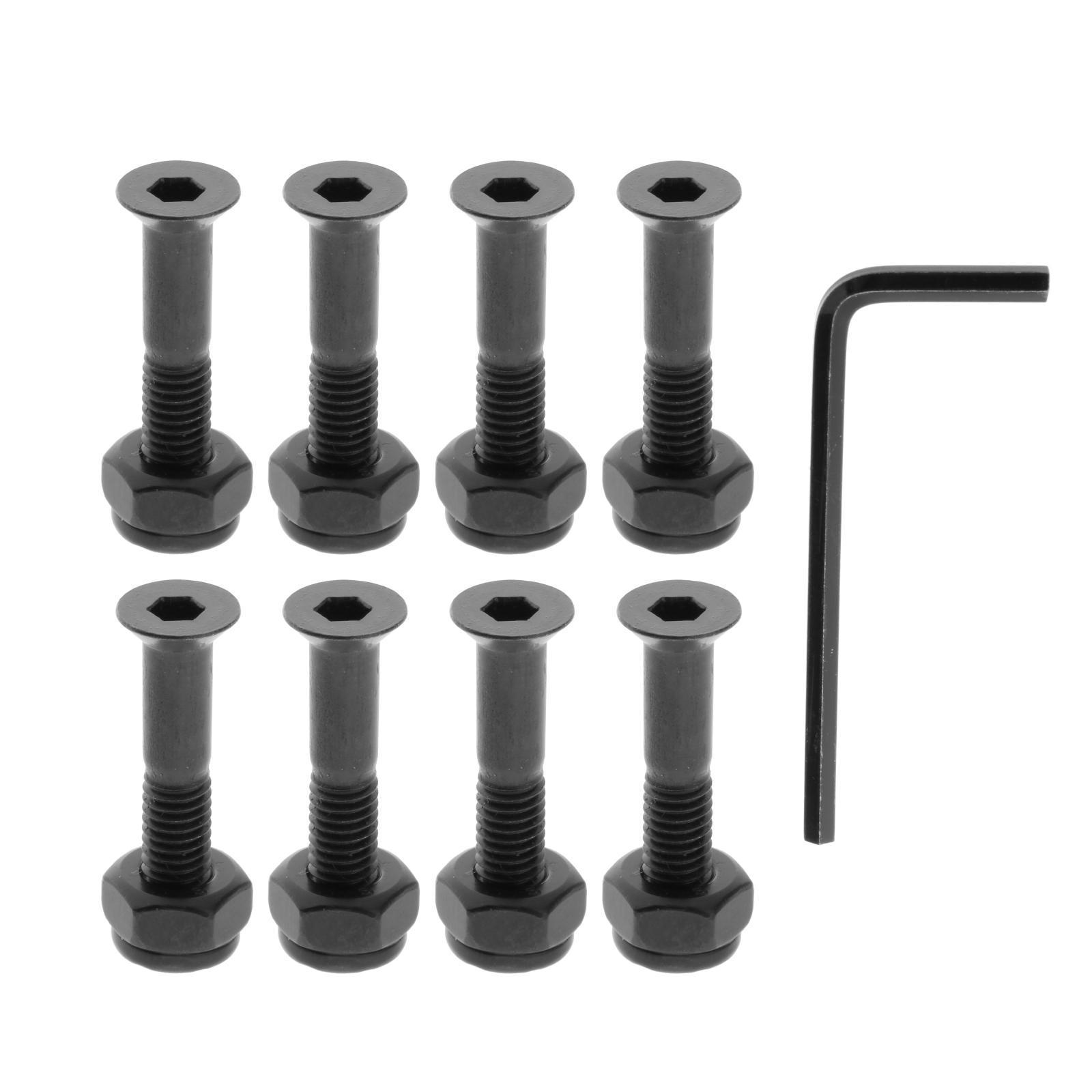 8x Longboard Skateboard Wheel Repair Hardware Screws with Wrench 1'' Black