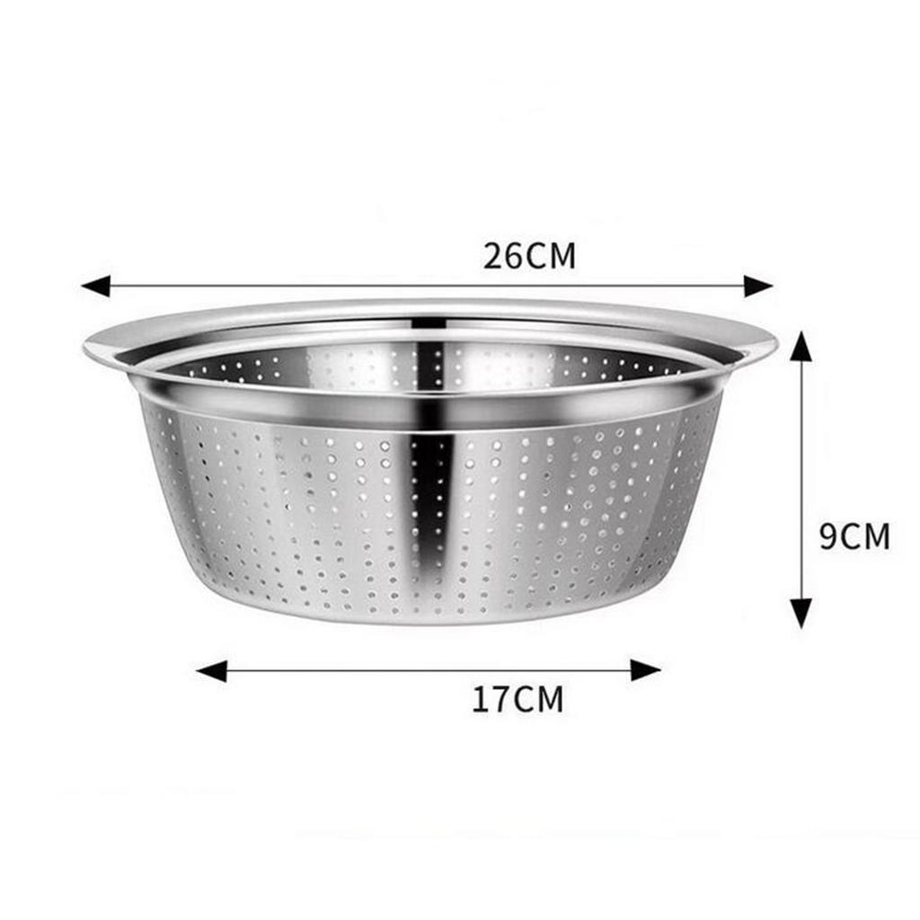 2X Stainless Steel Colander Washing Bowl Vegetables Fruit Rice Grains 26cm