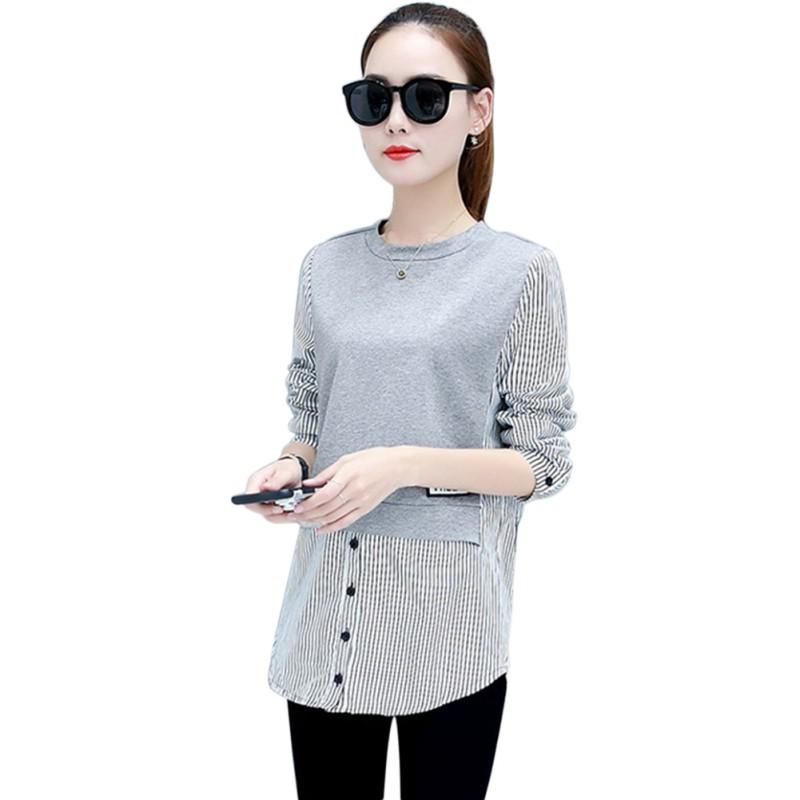 Áo Kiểu Tay Dài Phối Kẻ Sọc