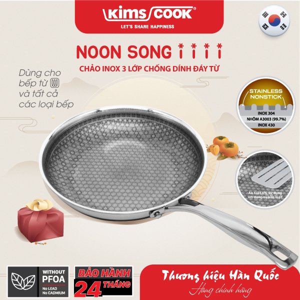 Chảo KIMS COOK Noon Song inox 3 lớp đáy từ chống dính 2 mặt