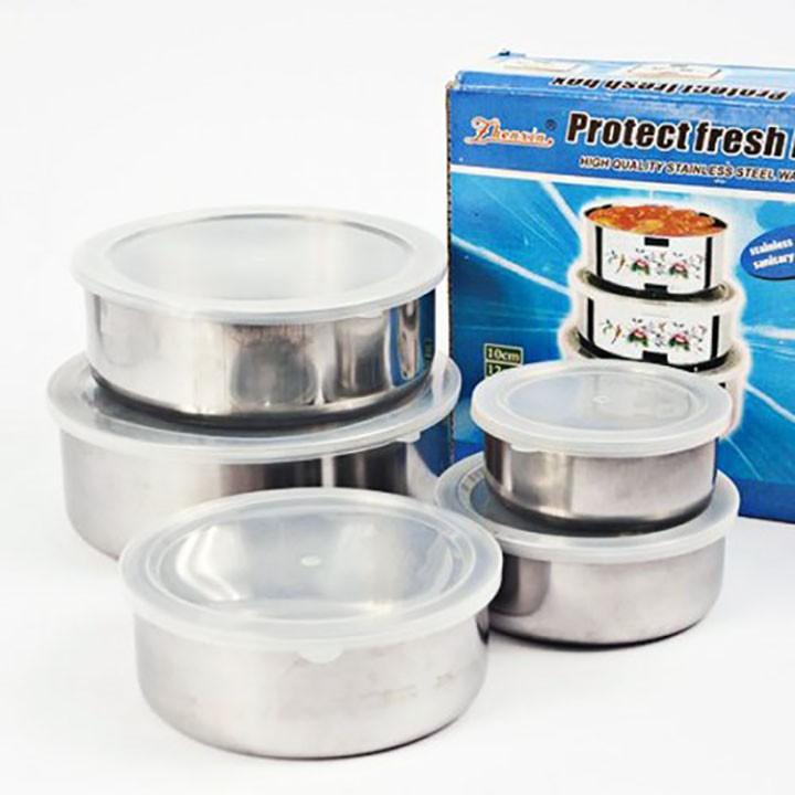 Sale Bộ Thố 5 Cái Inox Có Nắp Đậy Đựng Cơm Tiện Dụng Nr984 ️