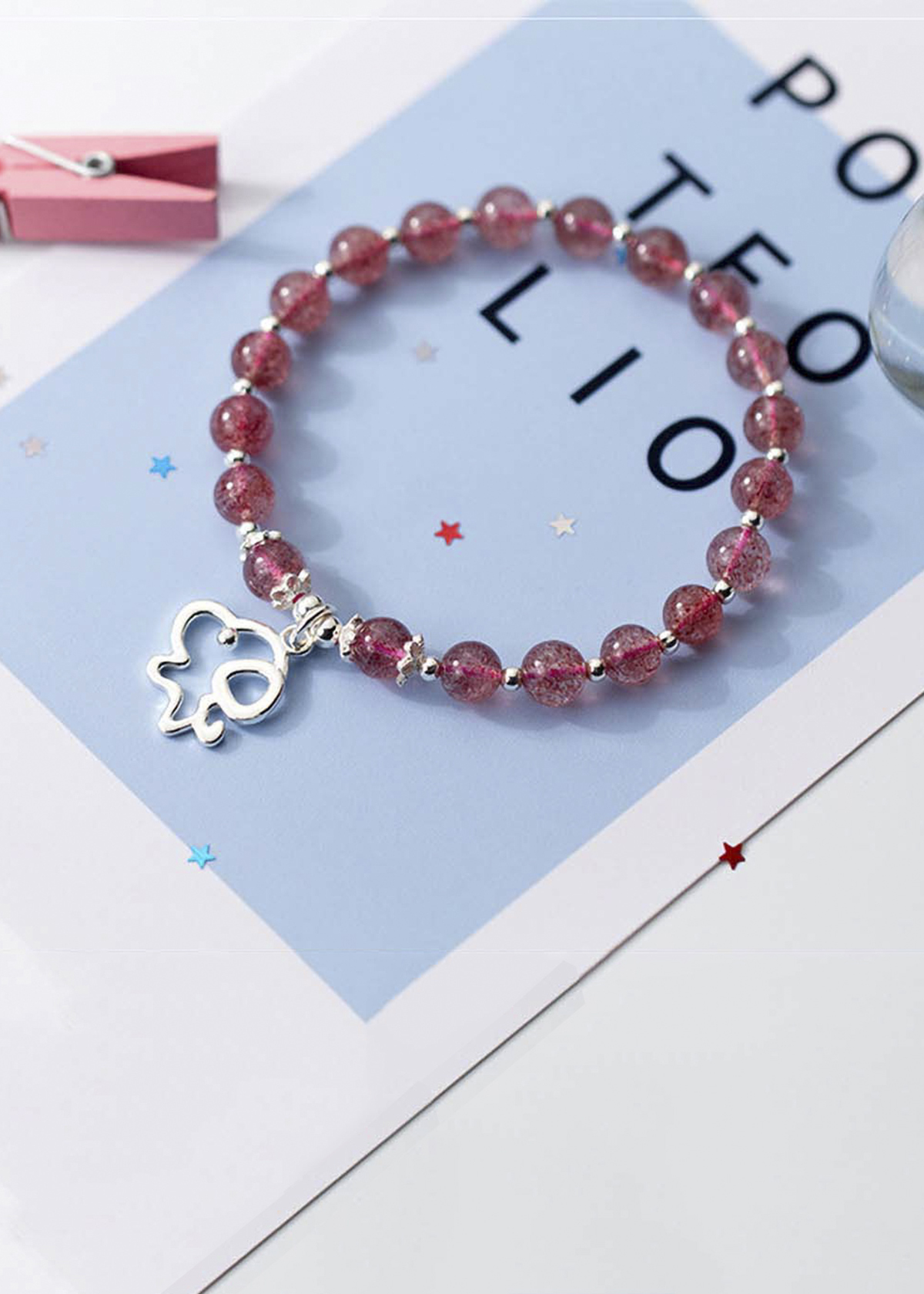 Vòng tay đá thạch anh dâu phối charm cún con mệnh hỏa, thổ - Ngọc Quý Gemstones
