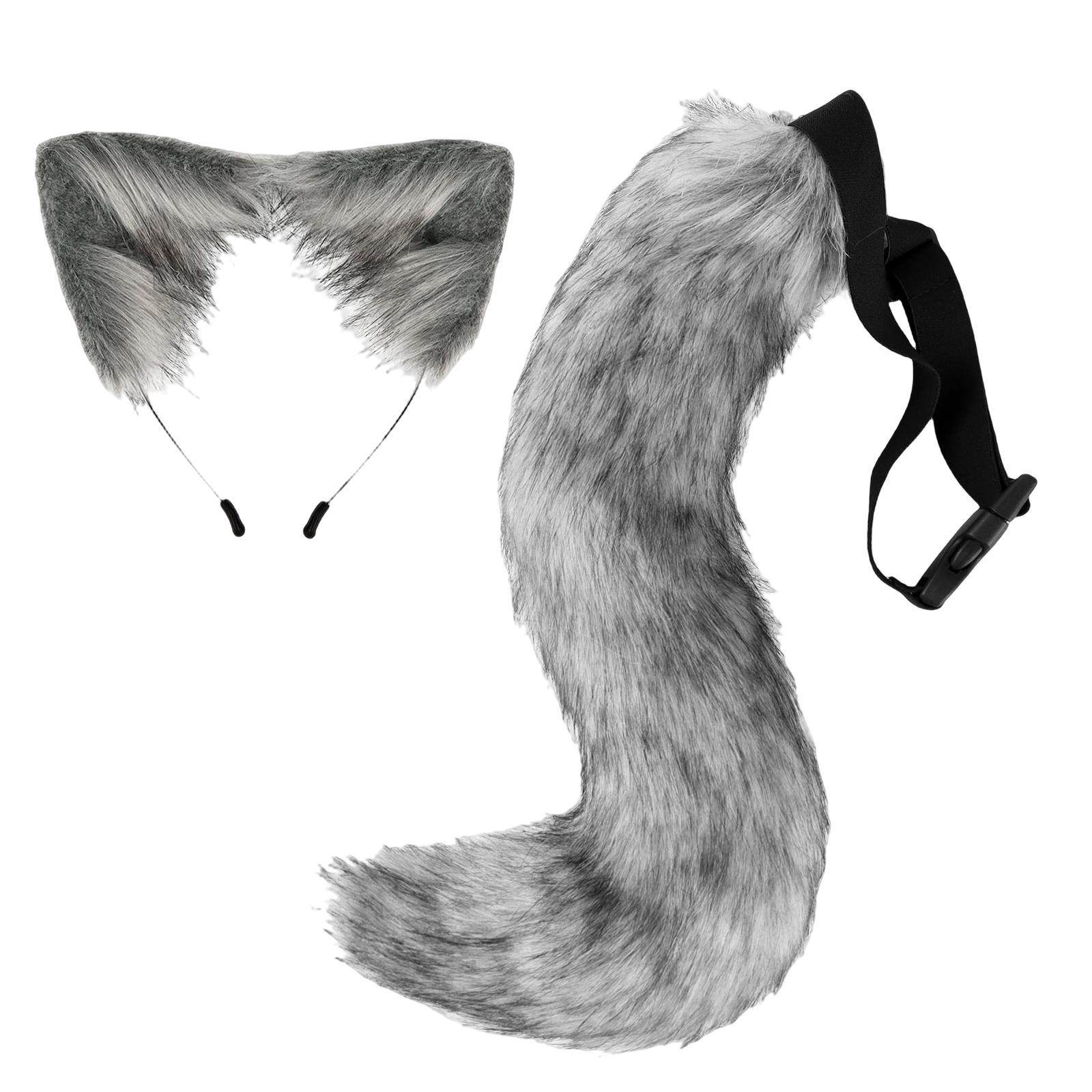 Fox Ears Hair Hoop Costume Fancy Dress Faux Fur Long Tail for Party Birthday Stage Shows