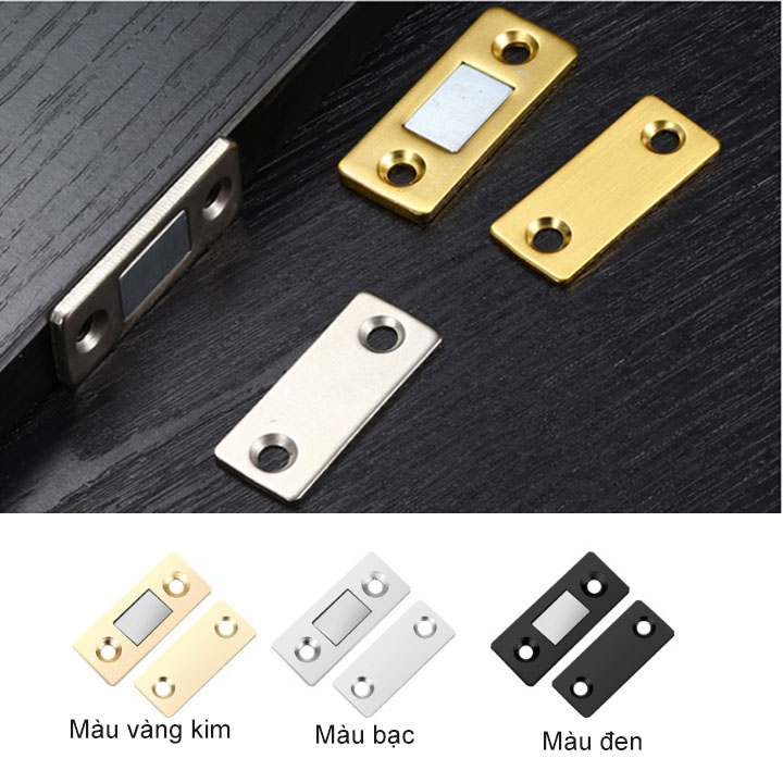 Bộ 2 chốt nam châm mini cho cửa tủ, ngăn kéo bàn, cửa trượt với nam châm lực hút mạnh có băng dính 2 mặt và vít