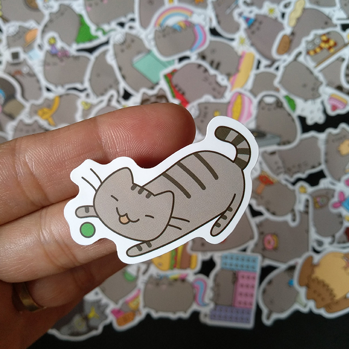 Bộ Sticker dán cao cấp chủ đề MÈO PUSHEEN - Dùng dán Xe, dán mũ bảo hiểm, dán Laptop