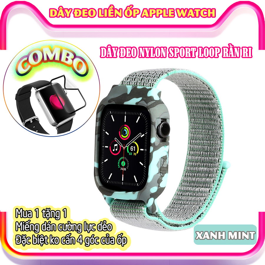 Dây Đeo liền ốp dành cho Apple Watch 7/6/5/4/3/2/1 size 38/40/41/42/44/45mm Sport Loop Nylon rằn ri - nhiều màu (tặng cường lực dẻo theo size)