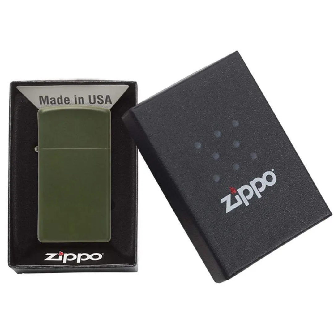 Bật Lửa Zippo Chính Hãng Mỹ Slim Mỏng Màu Xanh Lá Nhám Green Matte - Chống Gió, Chống Trầy, Bảo Hành Trọn Đời