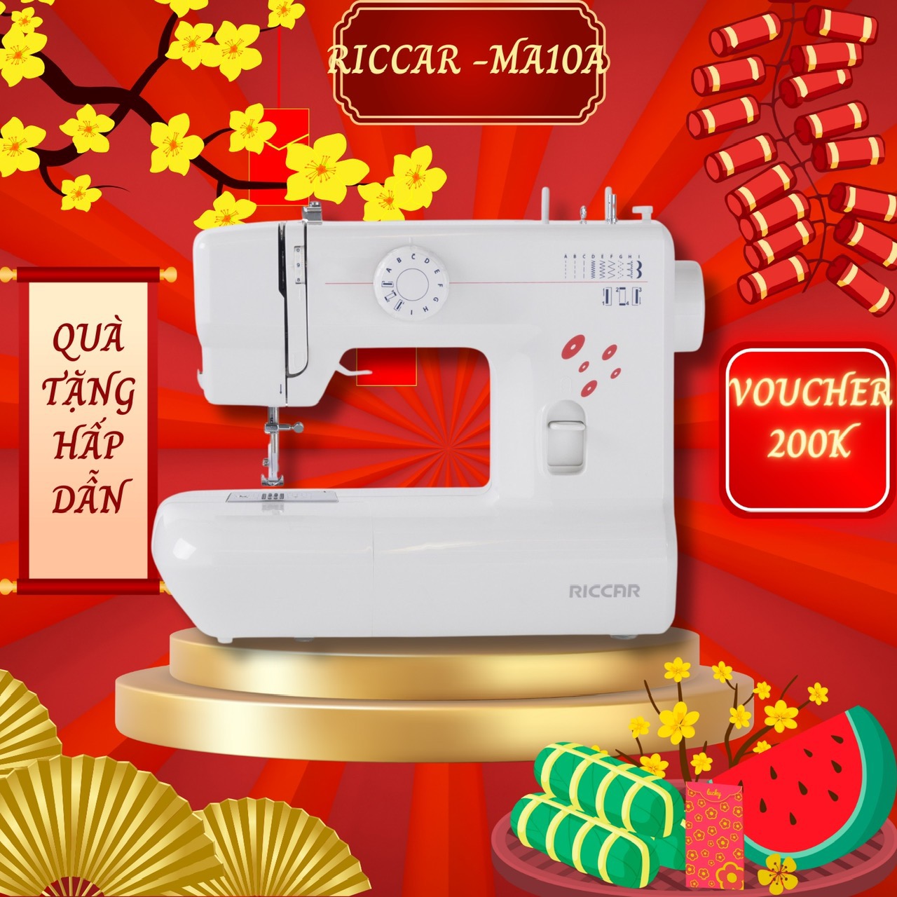 Máy may gia đình RICCAR MA10A - Thương hiệu Nhật Bản - Hàng Chính Hãng