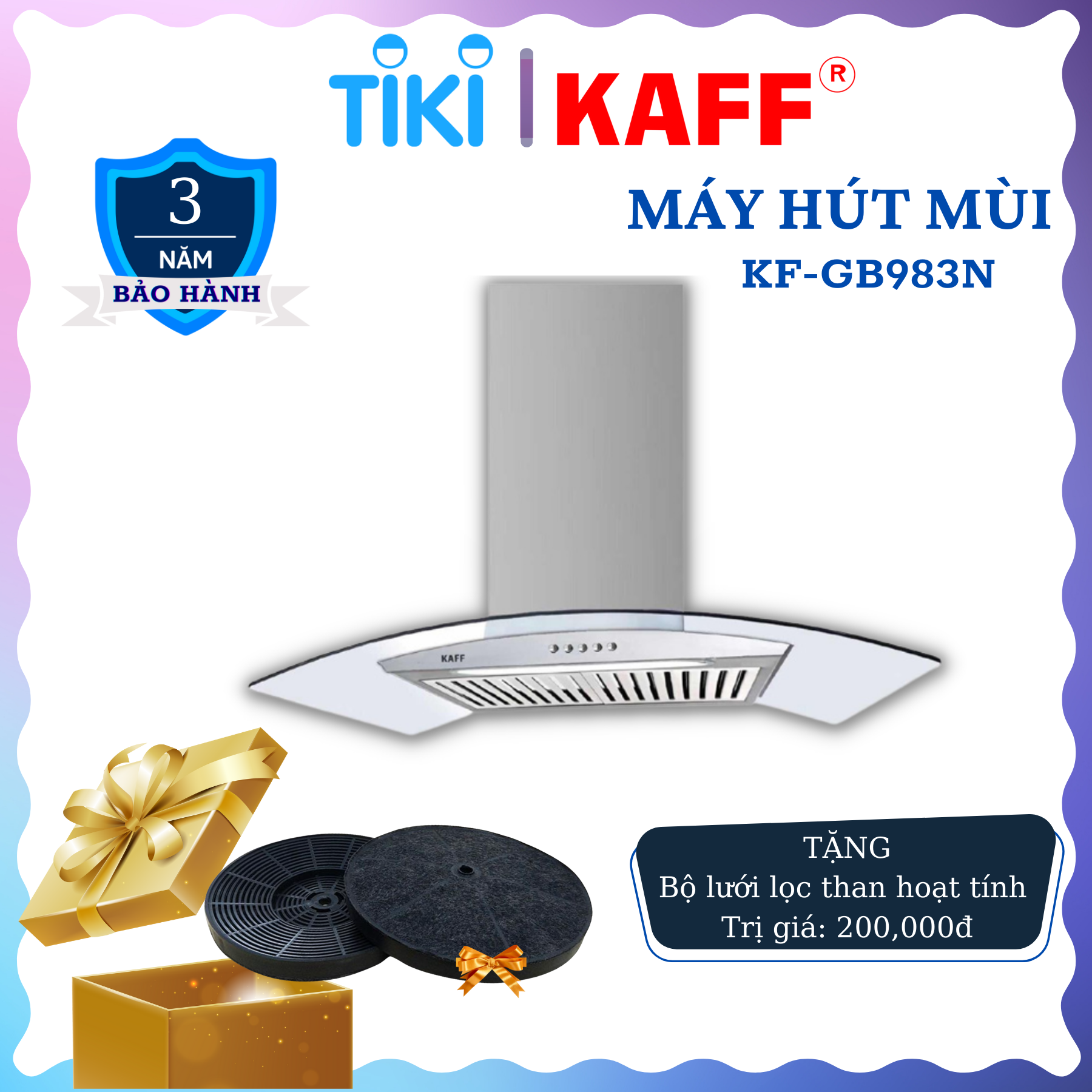 Máy hút mùi kính cong 900mm KAFF KF_GB983N Tặng bộ lọc than thay thế _ Hàng Chính Hãng