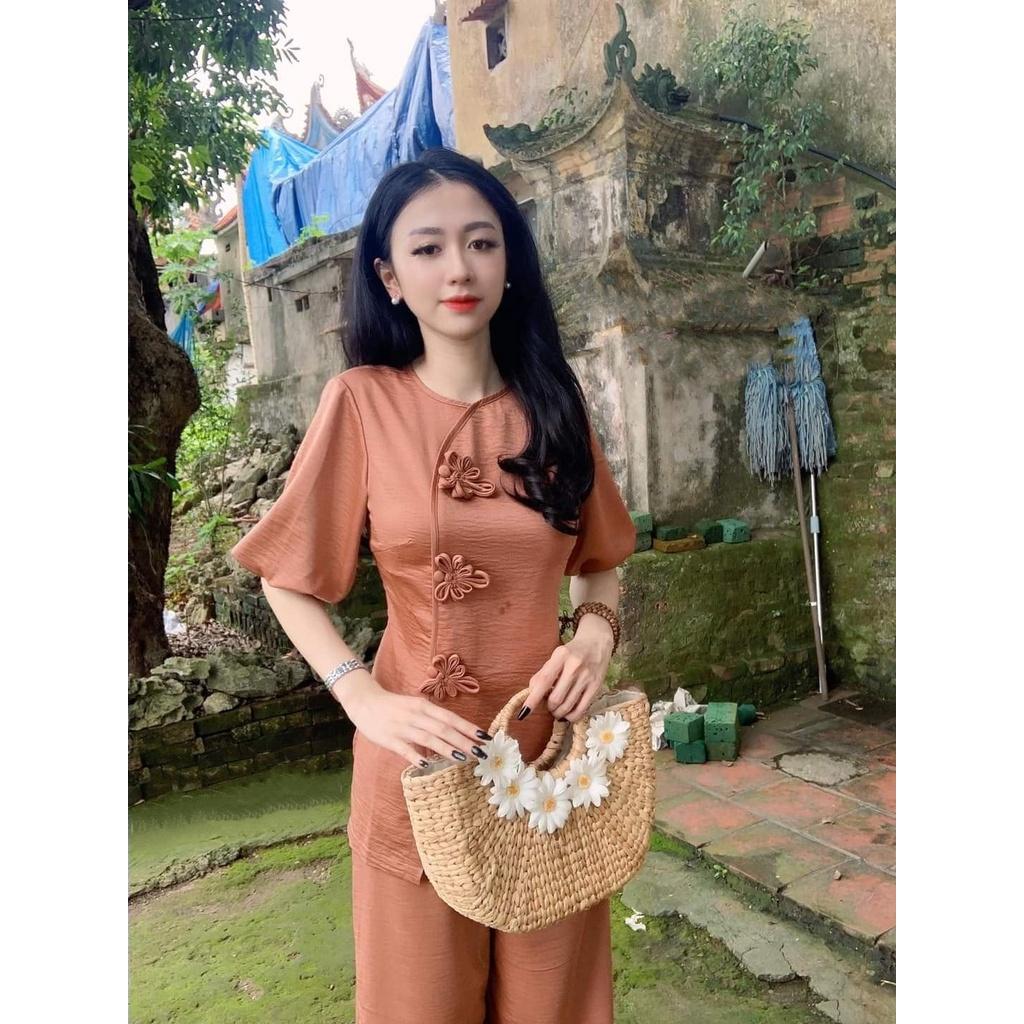 ĐỒ LAM ĐI CHÙA Mẫu Lụa Cao Cấp 3 Cúc Hoa