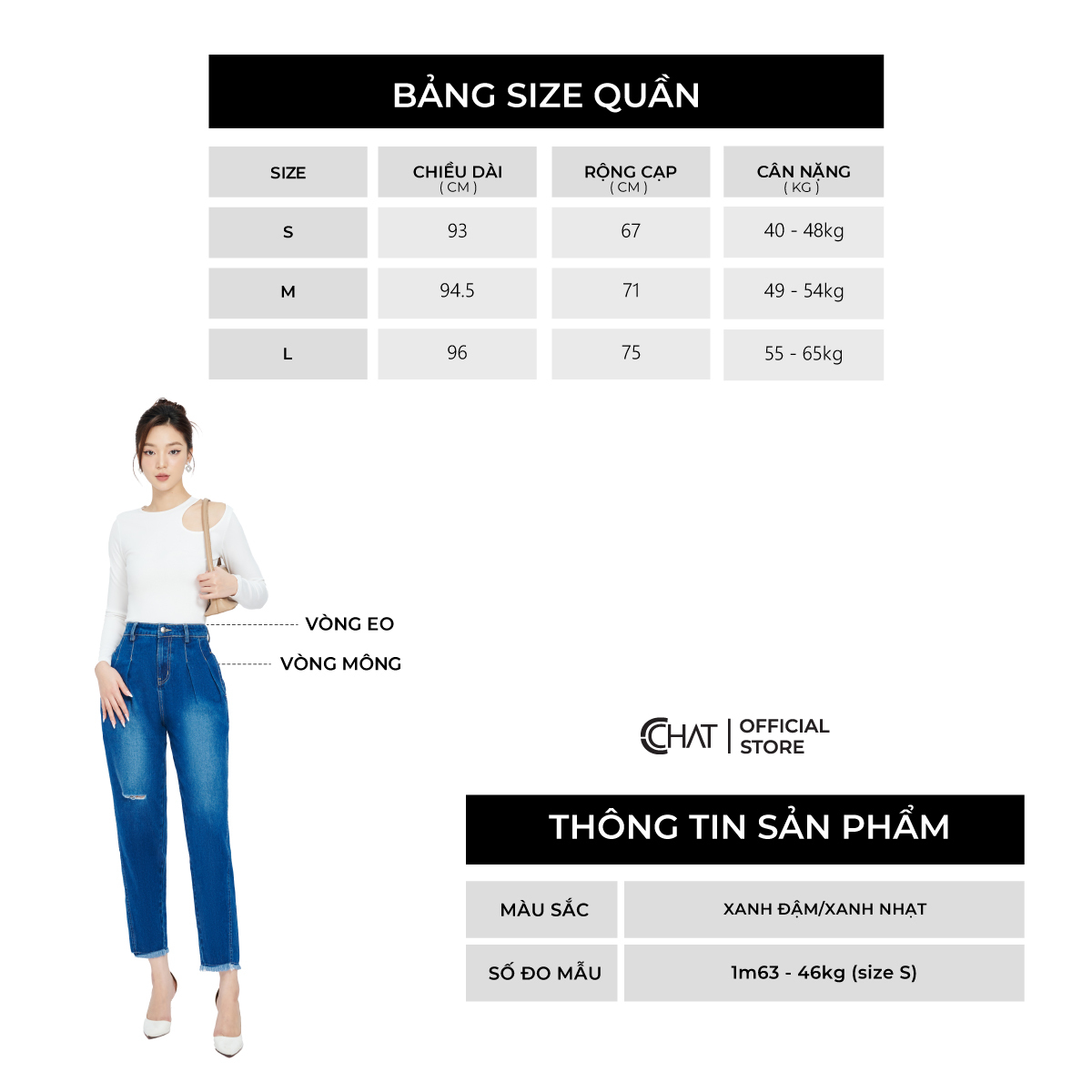 Quần Jean Nữ Dáng Baggy 2 Ly Rua Gấu Chất Vải Dày Dặn 22GDJ2013BH