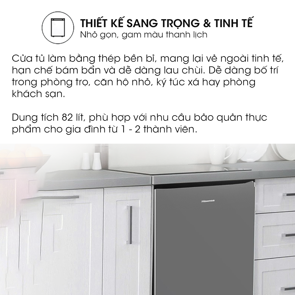Tủ lạnh mini có ngăn đá Hisense 82 lít RR106D4EBN/RR106D4ESN Tiết kiệm điện, Trả Góp 0% - HÀNG CHÍNH HÃNG