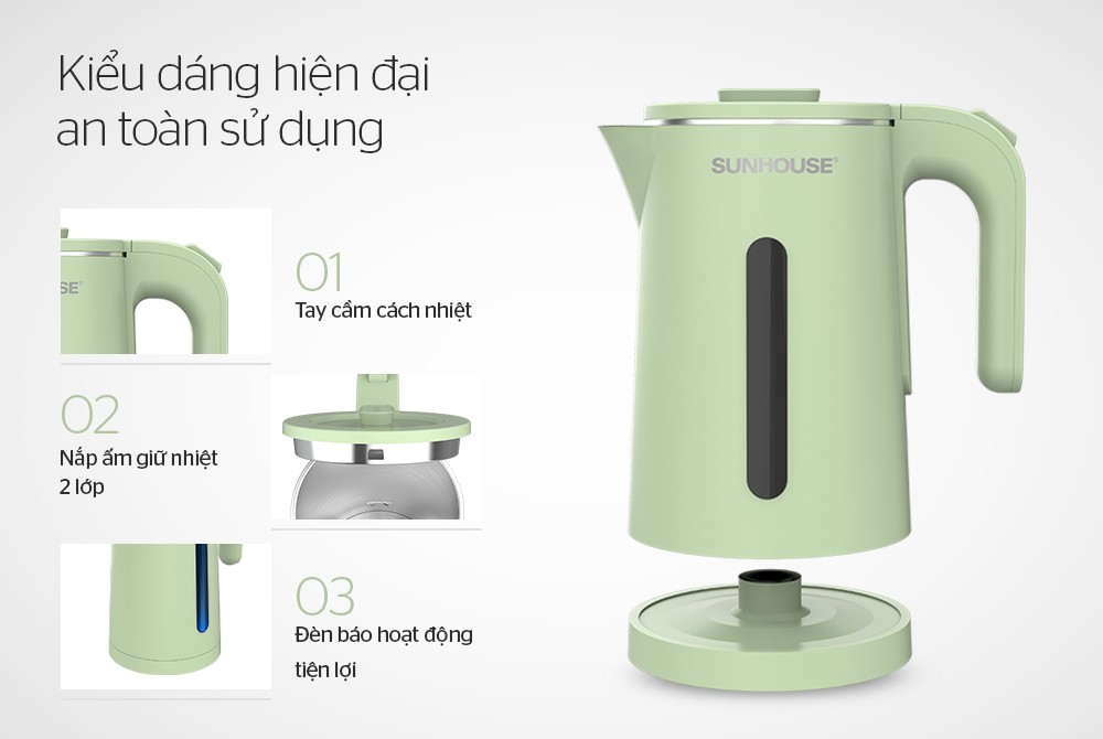 Hình ảnh Ấm Đun Siêu Tốc SUNHOUSE 2 Lớp Dung Tích 1.8L SHD1353 - Hàng chính hãng