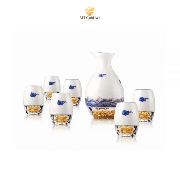 Bộ bình ly pha lê sứ đúc vàng GP03 MT Gold Art- Hàng chính hãng, trang trí nhà cửa, quà tặng dành cho sếp, đối tác, khách hàng