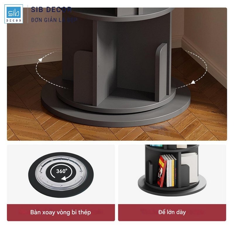 Kệ Sách Xoay 360 Độ SIB Decor KS2532 Nhỏ Gọn, Hiện Đại, Phù Hợp Mọi Không Gian