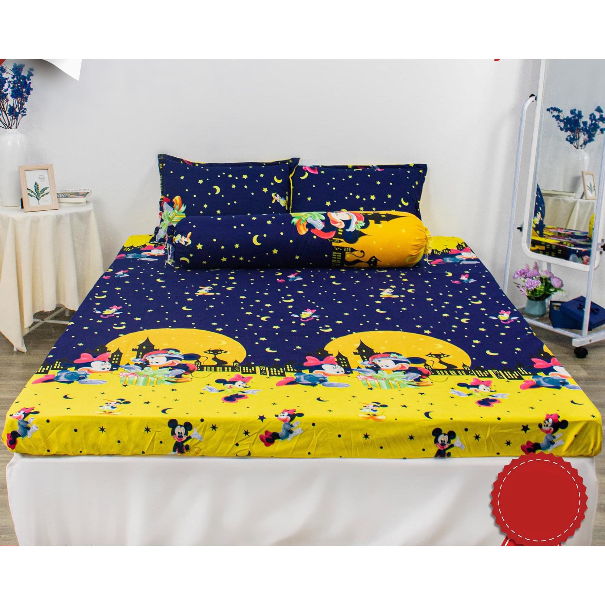 Bộ 4 Món Ga Gối Cotton Poly Phong Cách Hàn Quốc mẫu Chuột Sao