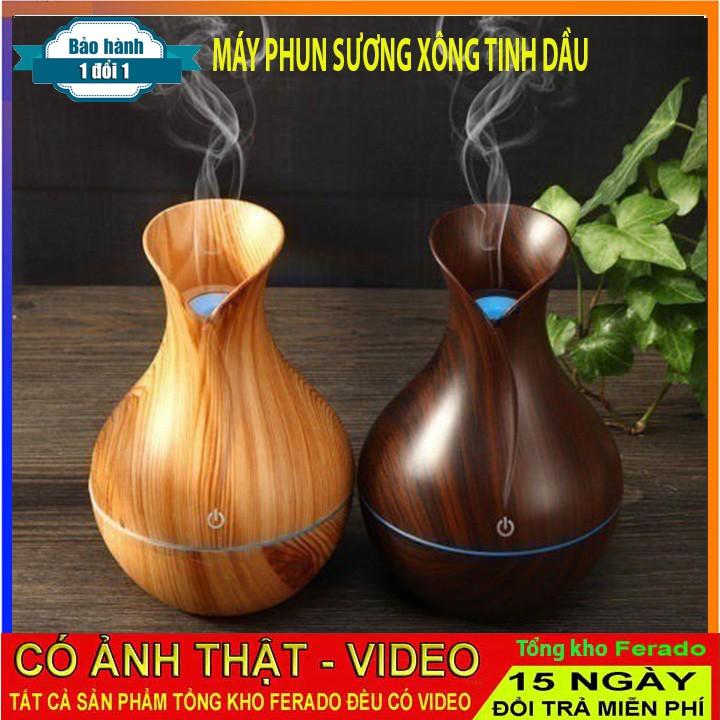 Máy xông tinh dầu vân gỗ hình lọ hoa, Máy khuyếch tán tinh dầu, Đèn xông hơi tỏa hương, tạo đổ ẩm hiệu quả