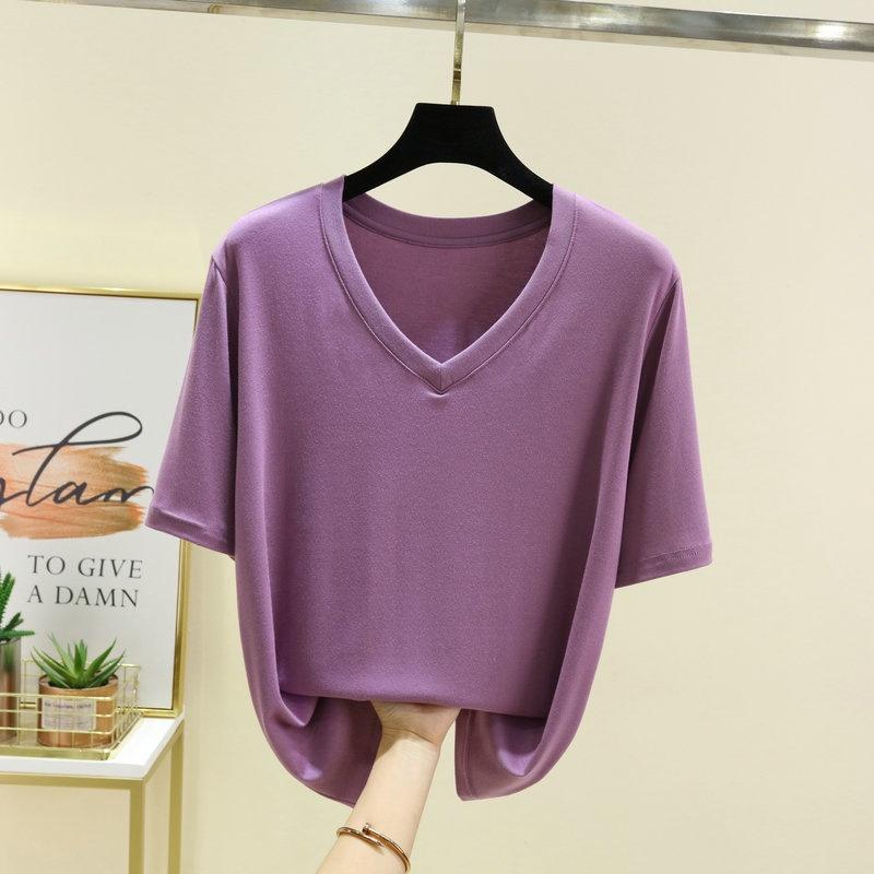 Áo thun cổ tim nữ chất vải Modal tự nhiên mát lạnh, áo phông nữ cộc tay mặc mùa hè mã VAA0432