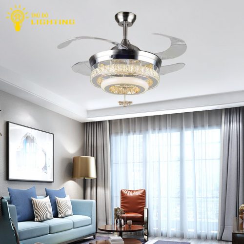 Quạt Trần Có Đèn Led Trang Trí Phòng Khách Phòng Ngủ 4 Cánh 8227-R6320 Led 3 Chế Độ Màu Điều Khiển Từ Xa Thông Minh