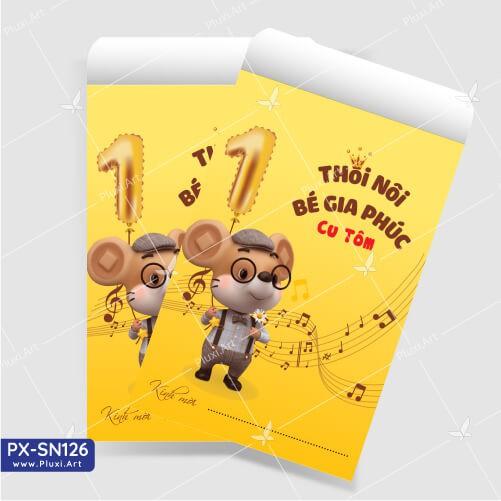 Thiệp thôi nôi – sinh nhật Pluxi bé Trai tuổi Chuột PX_SN126