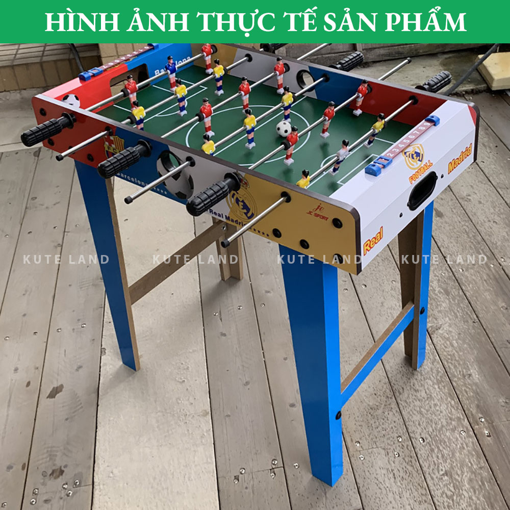 Bàn bi lắc chân cao hình bóng đá đội Real &amp; Barca 69x37x65 cm bằng gỗ size lớn nhiều màu sắc