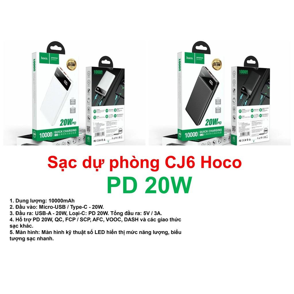 Pin Dự Phòng HOCOCJ6 10000mAh &amp; ĐỔI 1:1Chuẩn QC3.0 PD20W. IN: Type C/USB Ax2 - OUT: Type C/Lightning