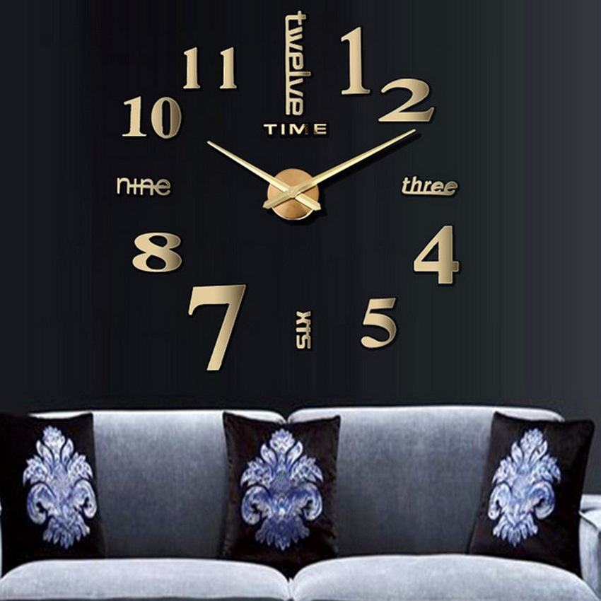 Đồng hồ trang trí treo tường - gắn tường sáng tạo loại lớn 3D DH01-D Decoshop68 - màu đen