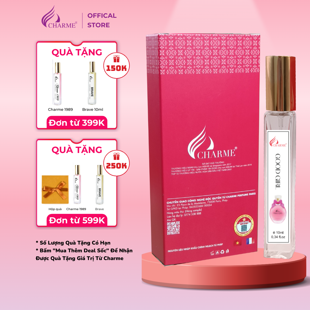 Nước hoa nữ cao cấp Charme Good Girl 10ml chai Test mini đem đến cảm giác ly kỳ, huyền bí khiến mọi người khám phá