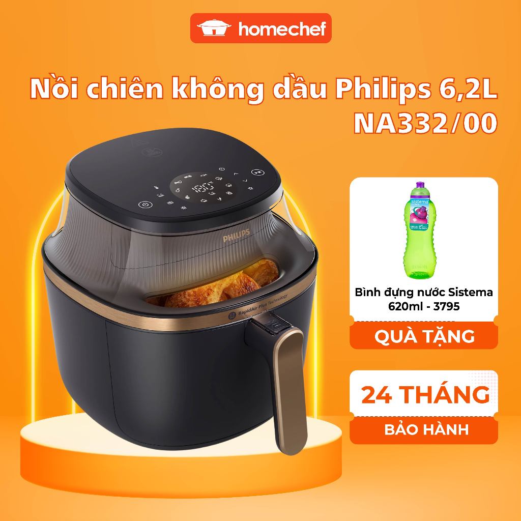 Nồi Chiên Không Dầu Philips NA332/00 6.2L, Công nghệ chiên RapidAir Plus chiên giòn - Bảo Hành 2 năm| Hàng Chính HÃng