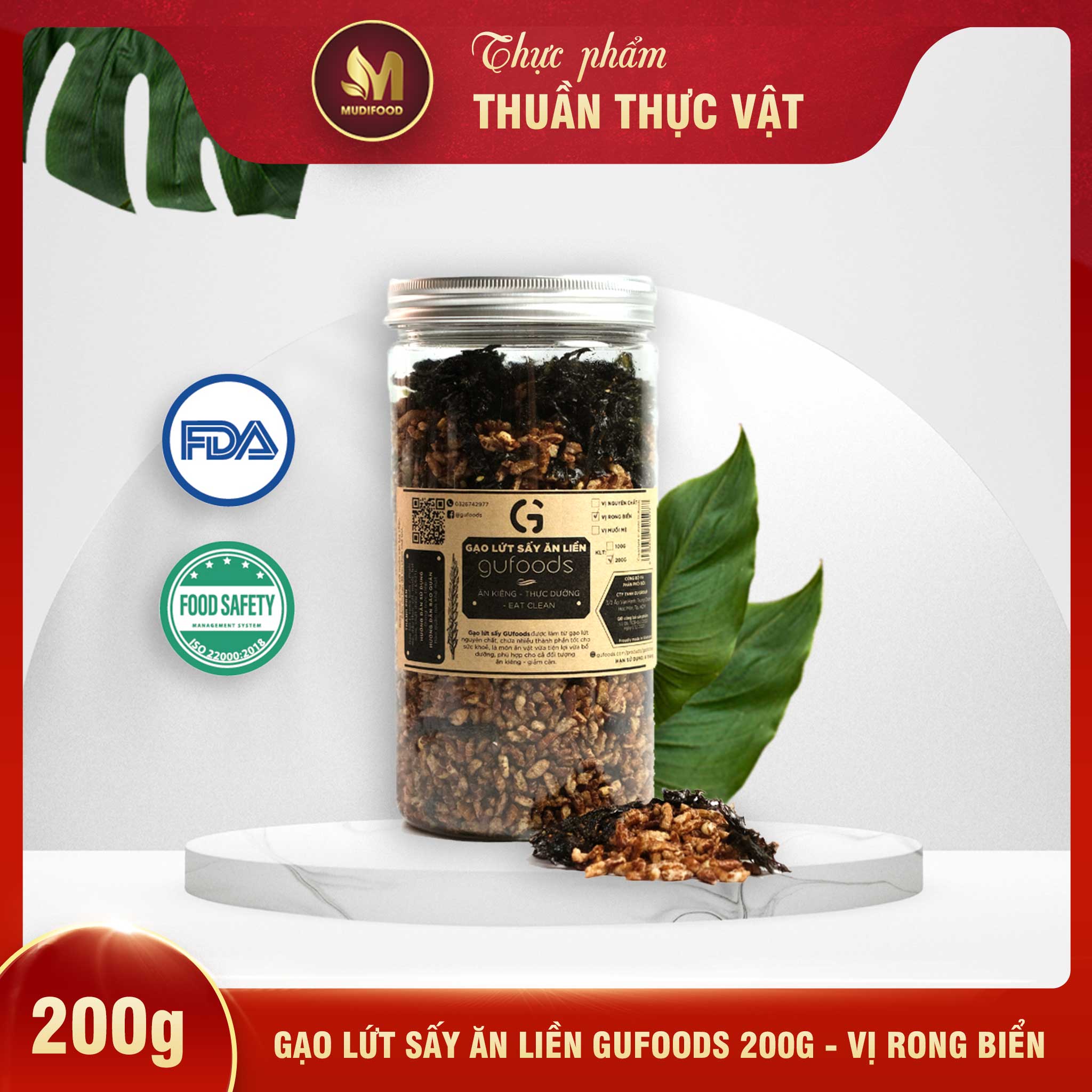 Gạo Lứt Sấy Ăn Liền GUfoods 200g - Vị Rong Biển, Ăn vặt healthy, Ăn kiêng, Thực dưỡng, Eat clean