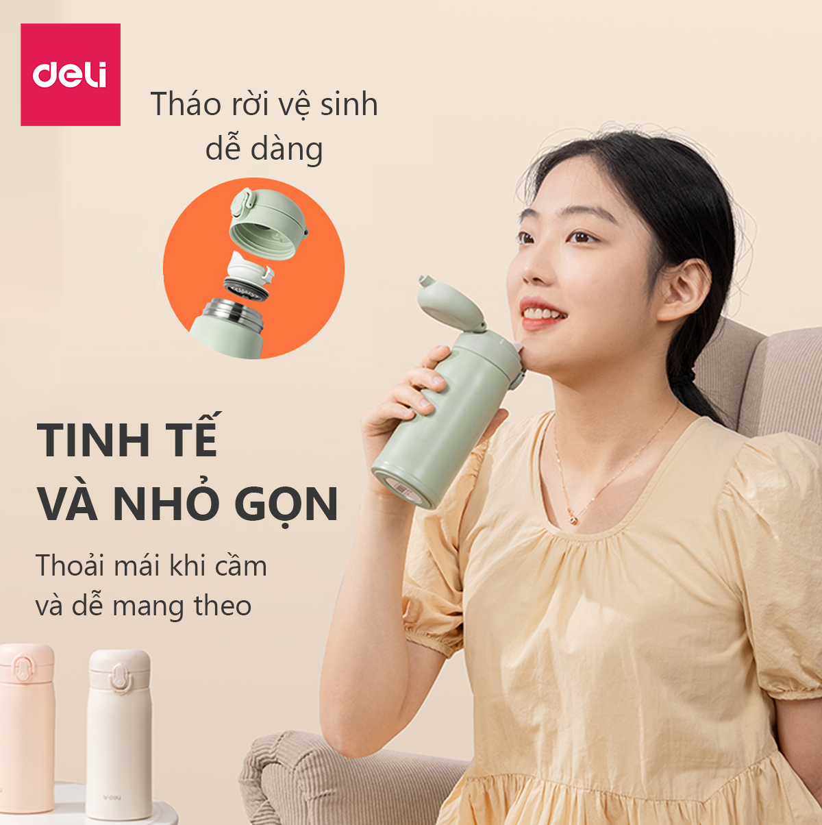 Bình Giữ Nhiệt Nóng Lạnh Vusign Inox 316 350ml Cao Cấp Cách Nhiệt Nắp Bật Có Khóa, Lưới Lọc Trà Deli - Phù Hợp Cà Phê Trà Nước Ép Sinh Tố Đá Du Lịch Đi Học Tập Bình Nước Thể Thao Gym Yoga - LL603