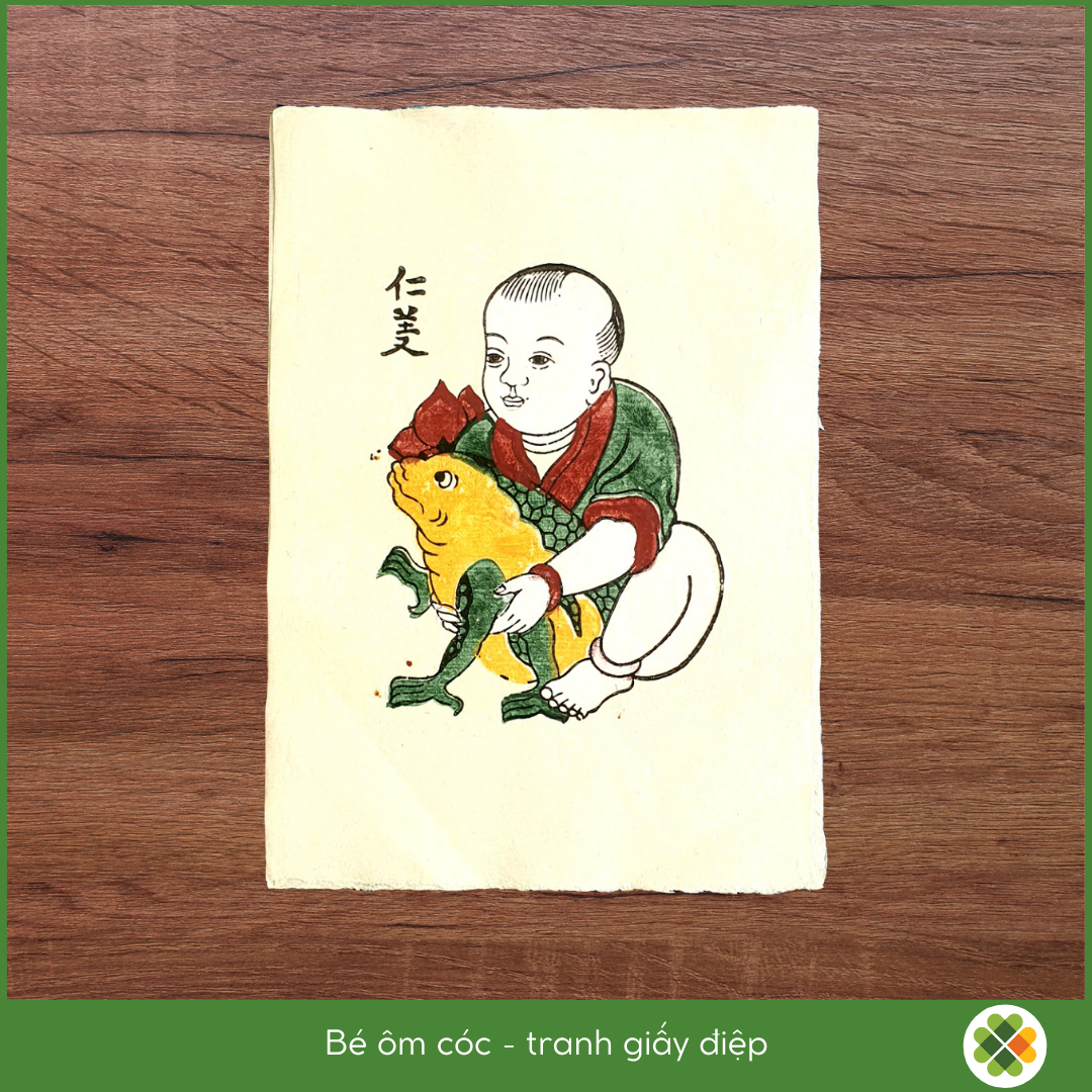 Em bé ôm cóc - Tranh dân gian Đông Hồ - Dong Ho folk woodcut painting