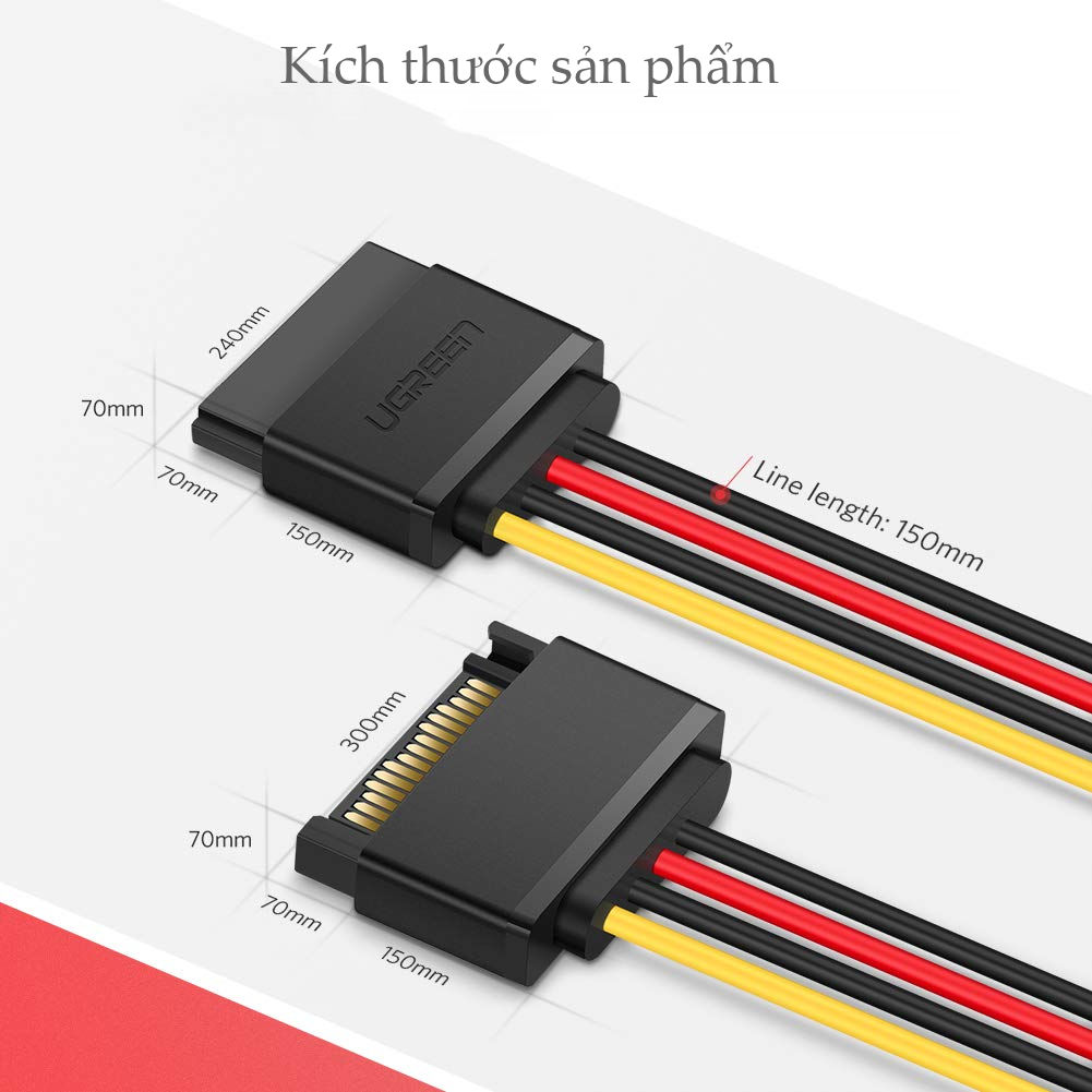 Cáp nối nguồn SATA 15Pin nối dài 1 đầu đực, 1 đầu cái, kết nối nguồn điện máy tính với ổ cứng Serial ATA, SSD, ổ đĩa quang, đầu ghi DVDB và thẻ PCI dài 20cm UGREEN US283 50718 - Hàng Chính Hãng