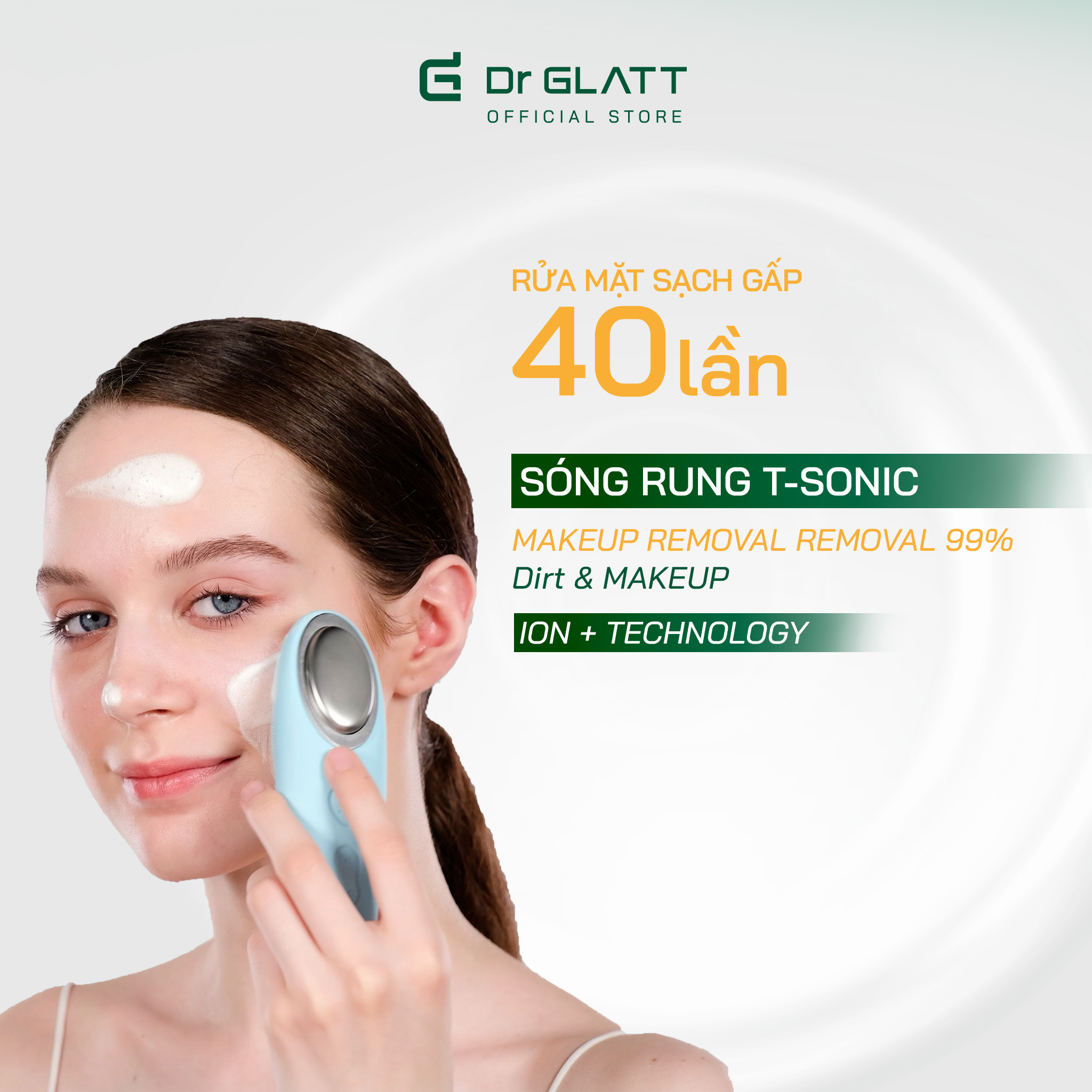 Set máy triệt lông mini đa năng và máy rửa mặt - triệt lông vĩnh viễn, trị mụn, tẩy trang, massage mắt DR GLATT