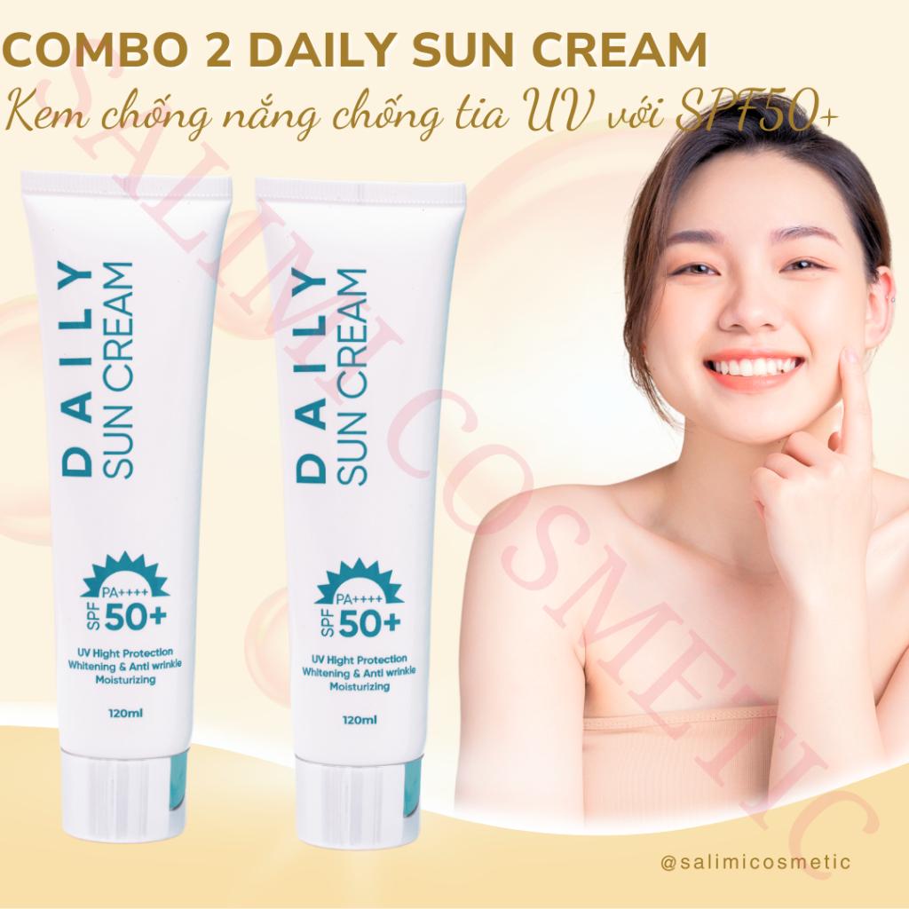 COMBO 2 Lọ Kem Chống Nắng DAILY SUN CREAM 120ml, Bảo Vệ Da Với SPF 50, Nâng Tone, Chống Tia Cực Tím