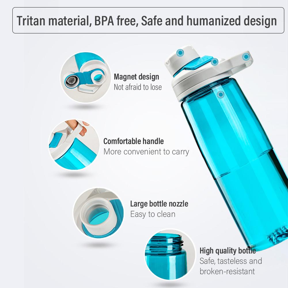 Bình nước thể thao bằng nhựa có nắp từ tính, không độc hại chống rò rỉ 750ml