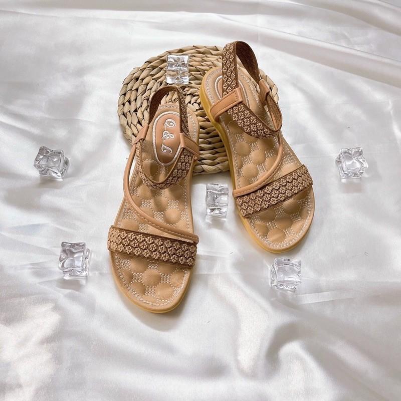 Sandal da mềm quai vải thêu lót đệm siêu êm 2cm