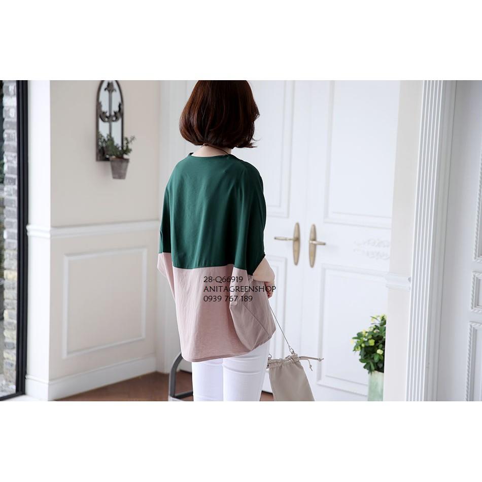 Q66919 ÁO KIỂU CÁNH DƠI PHỐI MÀU