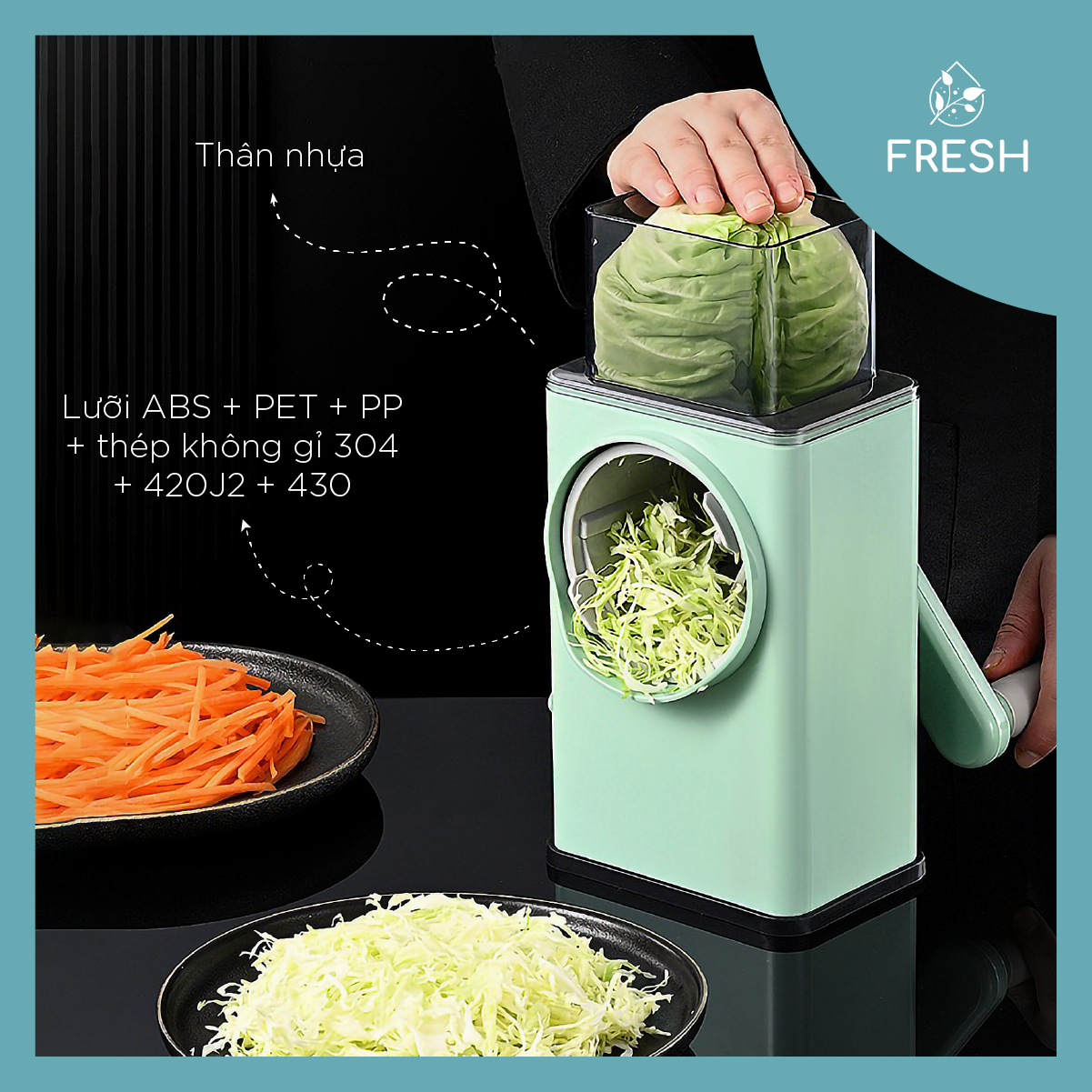 Máy Bào Sợi Rau Củ Đa Năng 3 Lưỡi Dao Dành Cho Các Nhà Hàng Quay 360 Độ Bằng Tay - FRESH