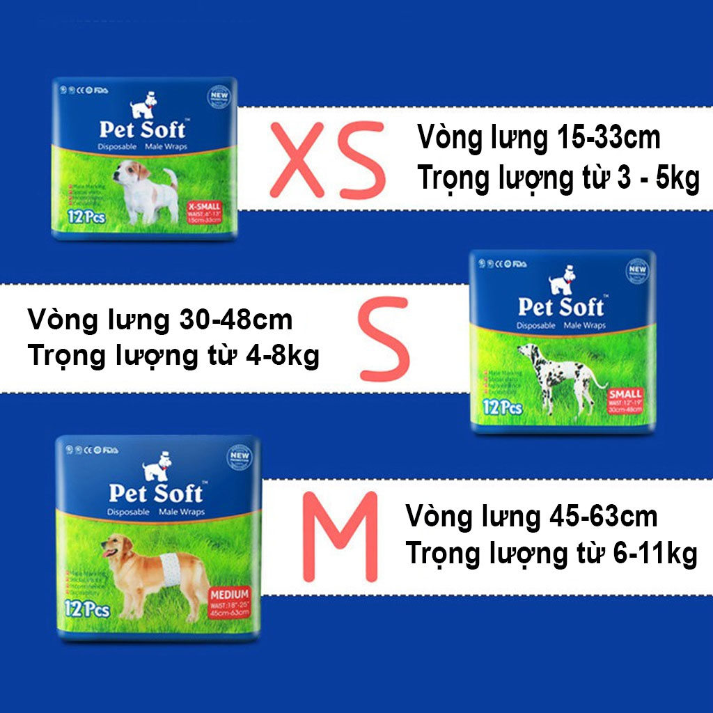 Bỉm Quần Vệ Sinh Dành Cho Chó Đực Pet Soft Bịch 12 Miếng