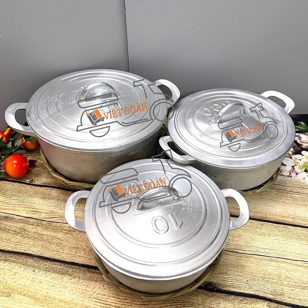 Bộ 3 NỒI GANG ĐÚC Nguyên khối NẮP THẲNG kèm RẾ- SIÊU ĐẸP - Nồi dày nấu cơm siêu ngon, tạo cơm cháy giòn rụm