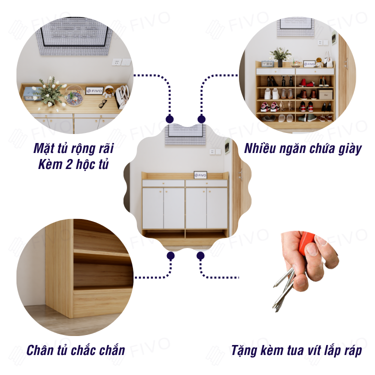 Tủ Giày Dép Gỗ Chống Ẩm FIVO FS53, Nhiều Ngăn Đựng Giày, Có Cửa Bảo Vệ Giày Dép Khỏi Bụi Bẩn, Côn Trùng Cắn Phá, Mặt Tủ Rộng Rãi Chứa Được Nhiều Đồ