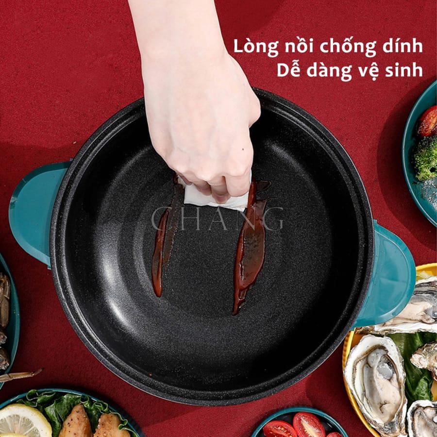 Nồi Lẩu Mini Cắm Điện Đa Năng Lớp Chống Dính Teflon Cao Cấp SHANBAN Kèm Xửng Hấp Siêu Tiện Lợi