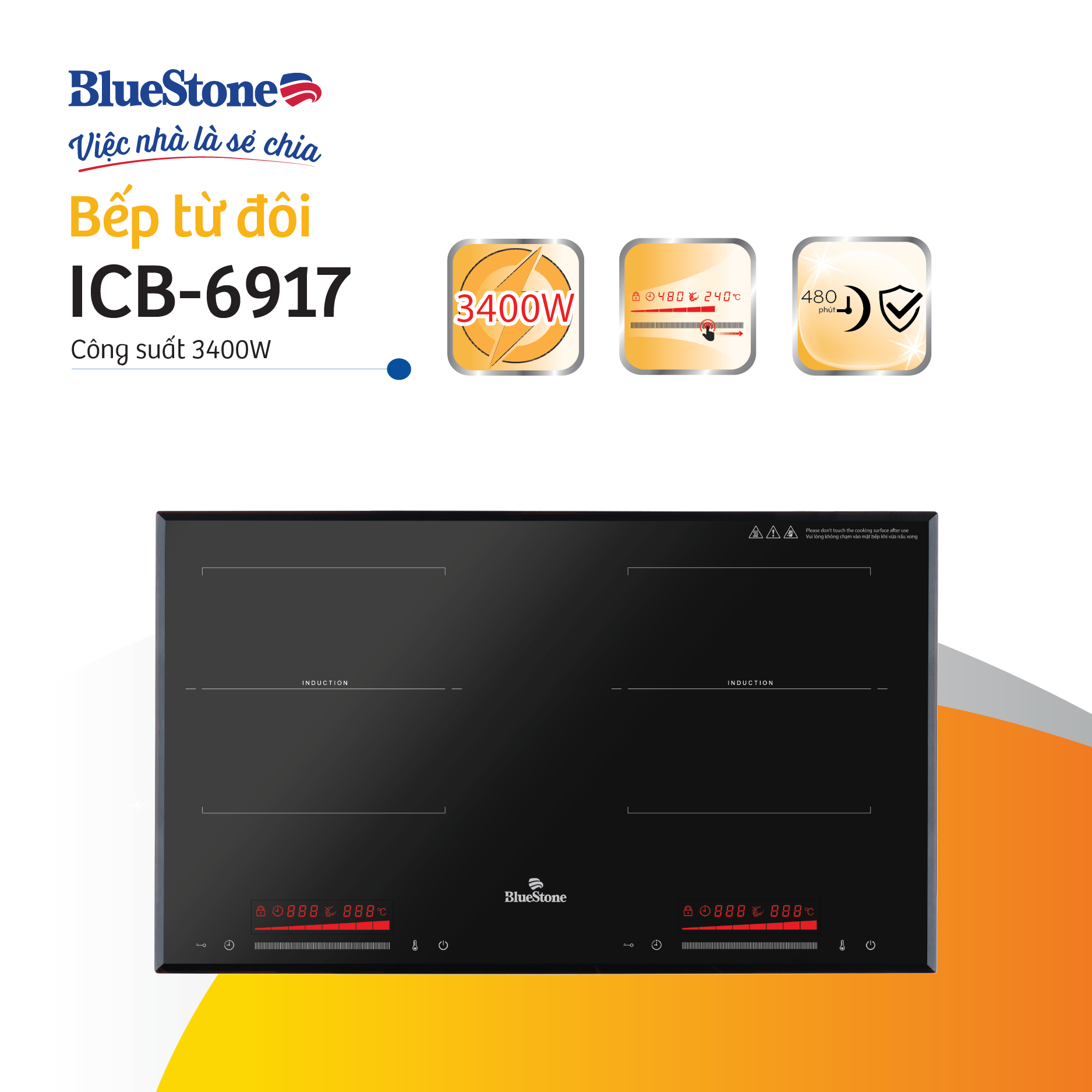 Bếp hỗn hợp quang từ BlueStone ICB-6917 (3400W - Malaysia)- Hàng chính hãng