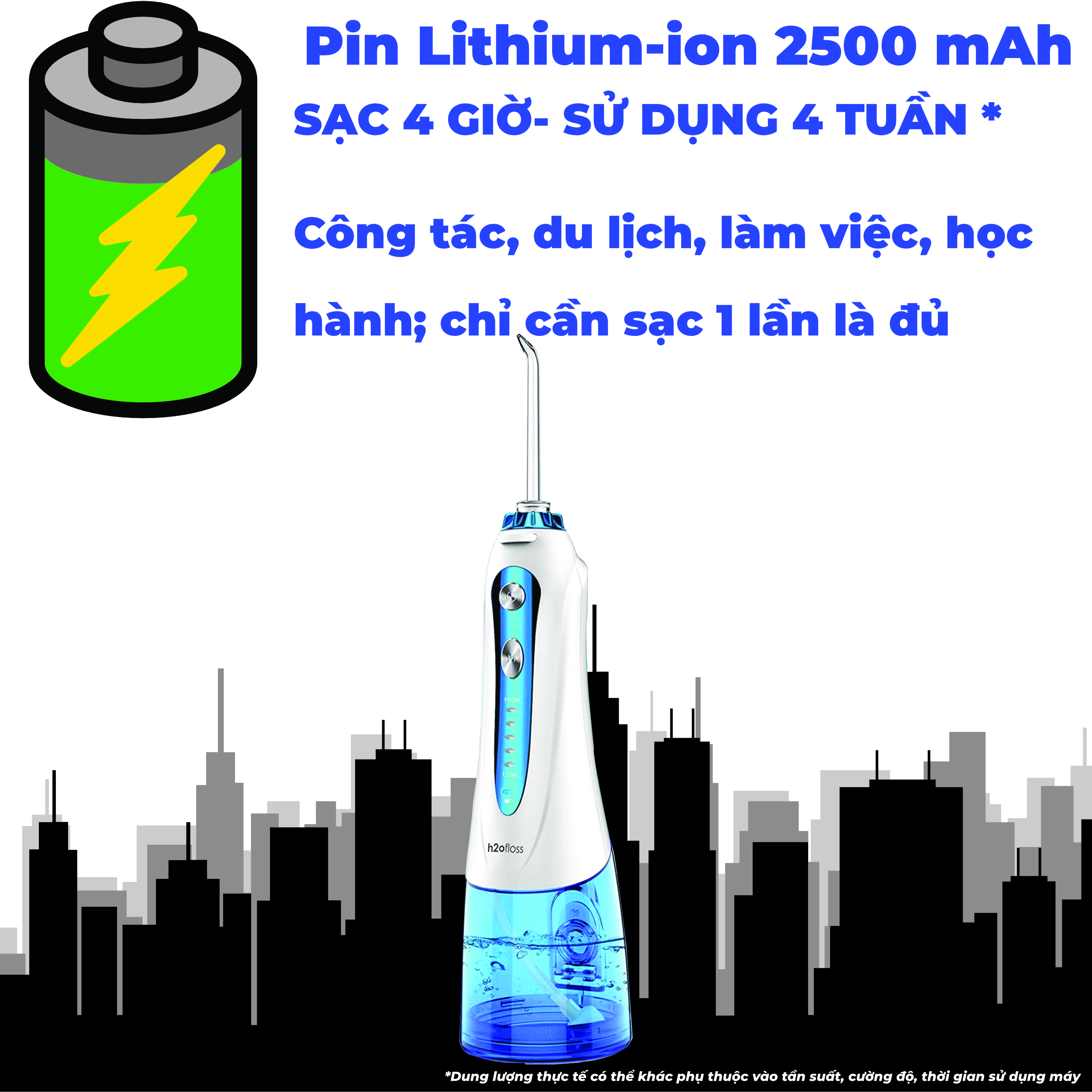 Tăm nước cầm tay h2ofloss hfp11, phiên bản mới nhất với dây sạc usb Type C và tăng cường khả năng chống nước