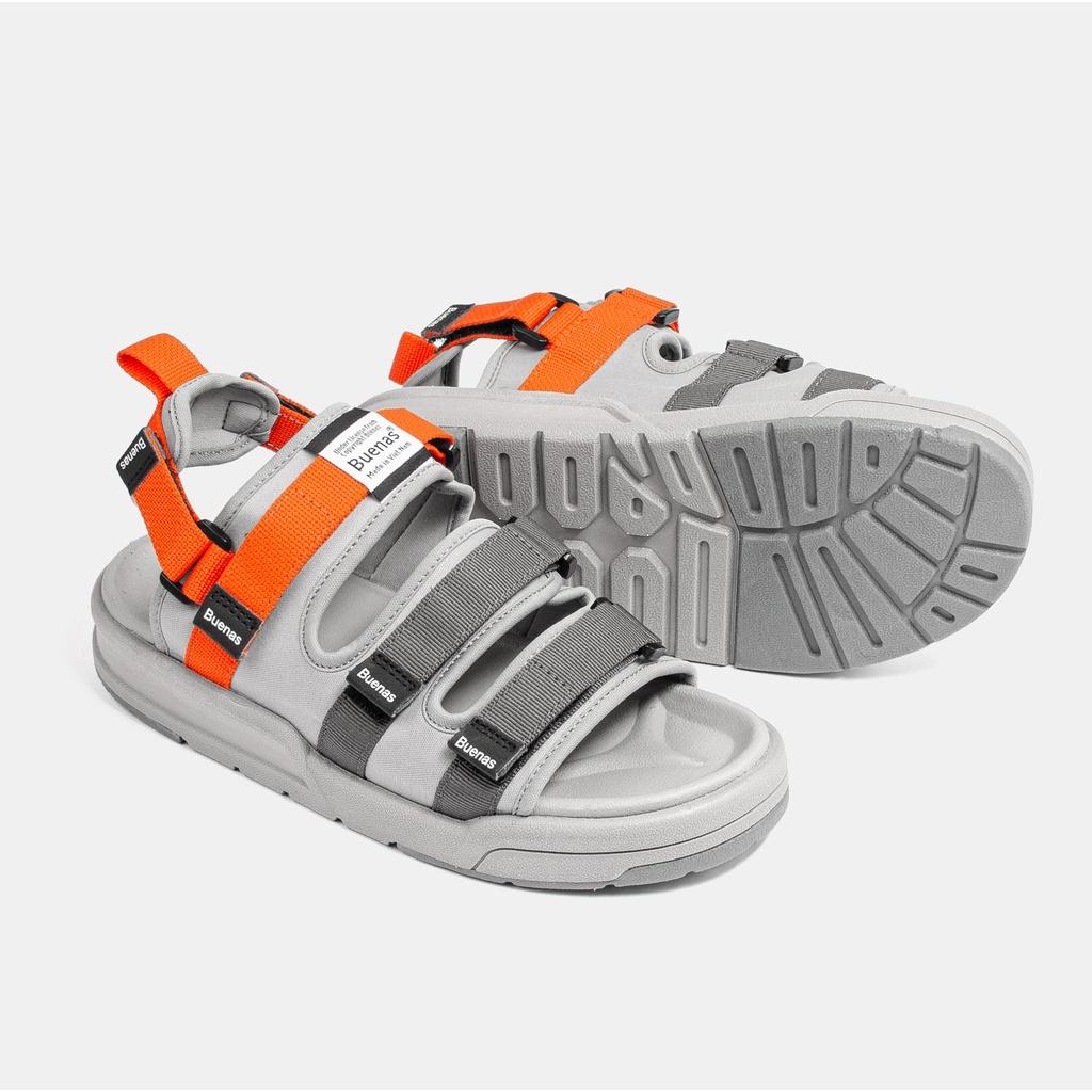 Giày sandal nam nữ unisex đi học quai ngang Buenas Sport SD6879 Cam ghi đế cao 3 phân